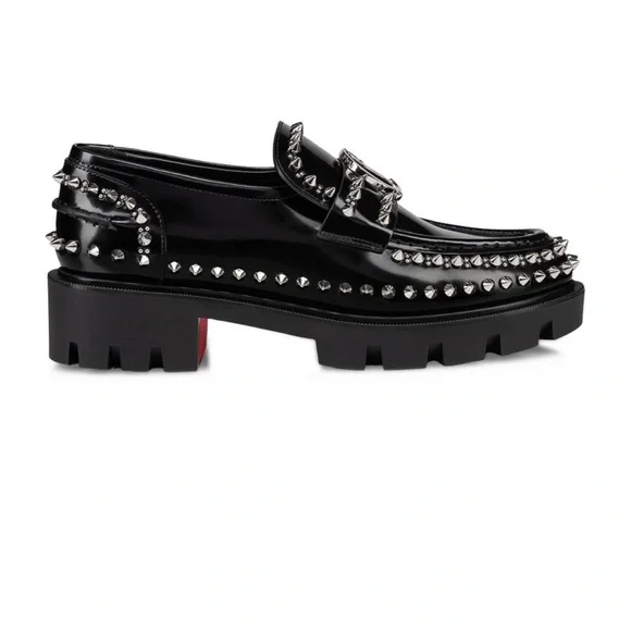 Christian Louboutin CL Studded Lug Sole Loafer in Black/Lin Black - Picture 4 of 13